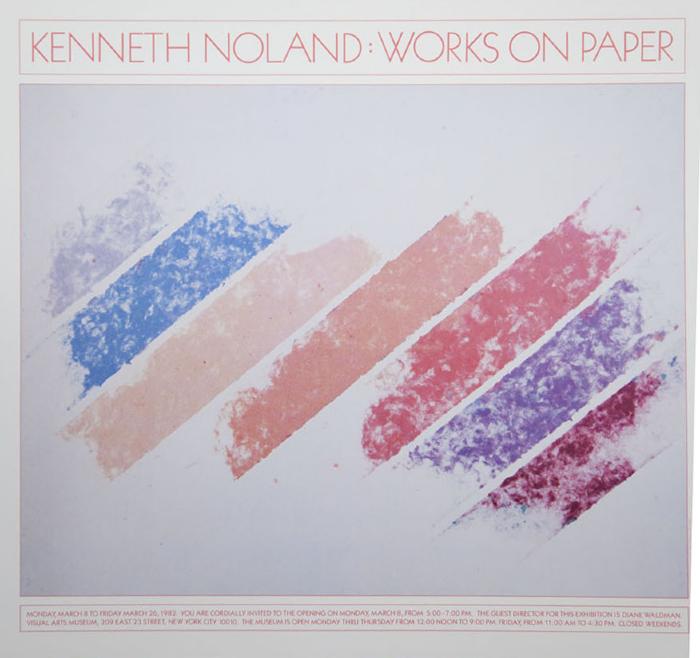 Posters depicts: Diagonal stripes of blue, pink, and purple paint