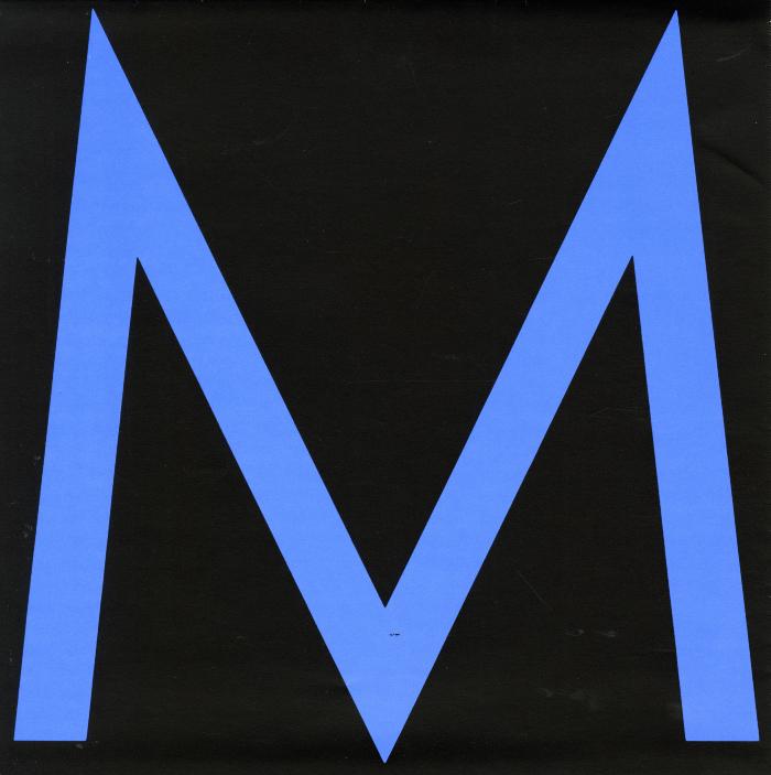 Graphic Standards Manuals, Logos and identities depicts: A large M printed in blue on a black background 