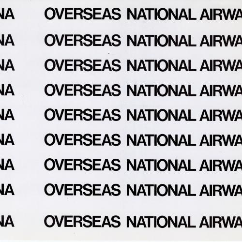 Graphic Standards Manuals, Logos and identities depicts: "ONA "Overseas National Airways" printed over and over again in rows 