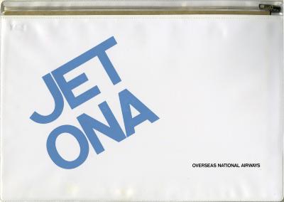 Logos and identities, Three-Dimensional Objects depicts: "Jet Ona" printed largely at a diagonal in blue on white paper, to the right in smaller text it says "Overseas National Airways"
