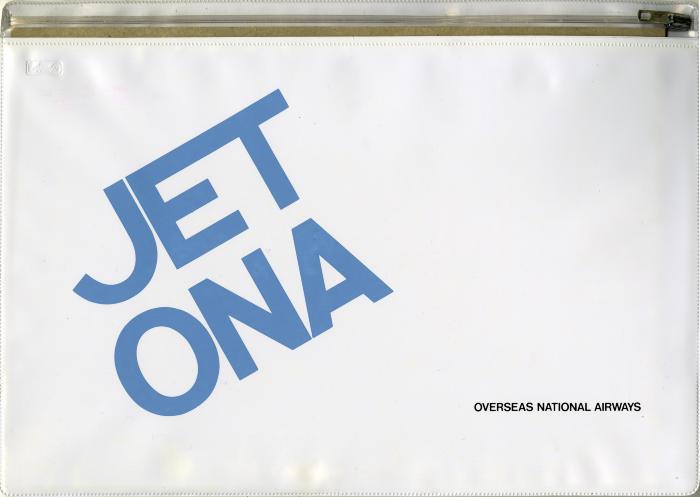 Logos and identities, Three-Dimensional Objects depicts: "Jet Ona" printed largely at a diagonal in blue on white paper, to the right in smaller text it says "Overseas National Airways"