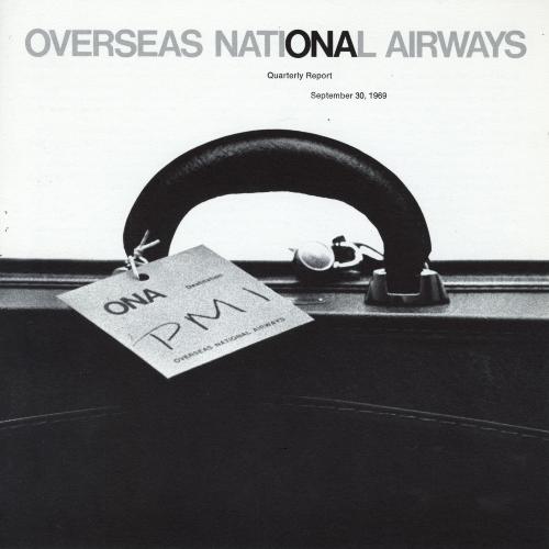 Annual Reports and Corporate Communications depicts: A close up shot of the handle of a briefcase with a tag tied to it, above is printed "Overseas National Airways" 