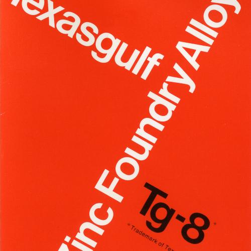 Orange folder with "Texasgulf Zinc Foundry Alloy Tg-8" typed on it at diagonals 