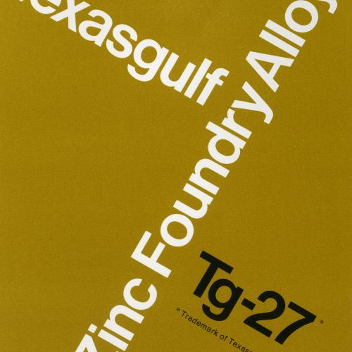 Yellow folder with "Texasgulf Zinc Foundry Alloy Tg-27" typed on it at diagonals 