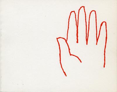 Booklet/Brochure depicts: Orange cartoonish line drawing of a hand 