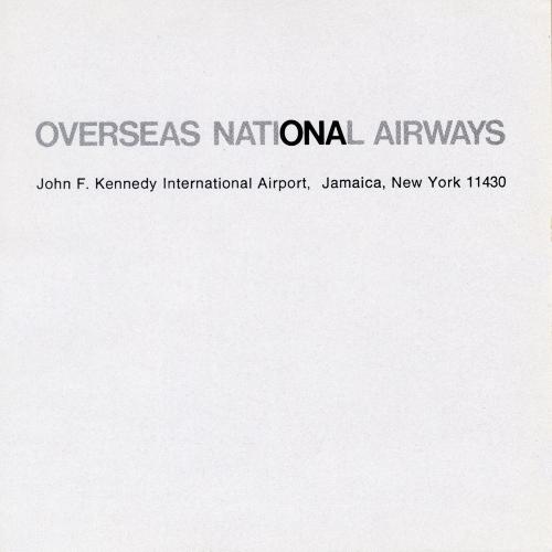 Letterheads/Stationery, Logos and identities depicts: "Overseas National Airways" and an address printed across the header of a piece of paper 