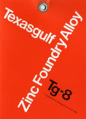 Orange folder with "Texasgulf Zinc Foundry Alloy Tg-8" typed on it at diagonals 