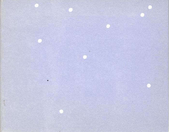 Booklet/Brochure depicts: Grayish lilac background with white spots 