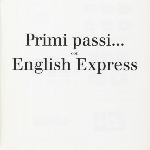 "Primi passi... English Express", two minimal illustrated orange heads speak towards each other 