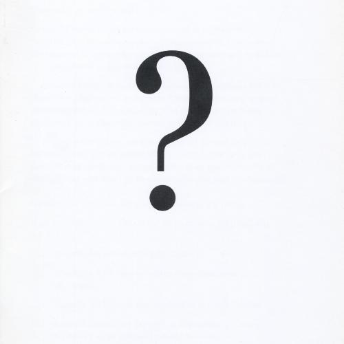 A large question mark, and two minimal illustrated orange heads speak towards each other 