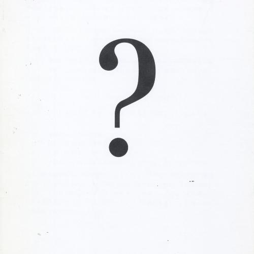 A large question mark, and two minimal illustrated orange heads speak towards each other 