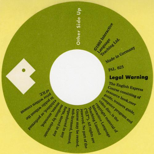 A green circle on a tan record cover with text all around it, a white minimal illustrated head on the left of the circle 