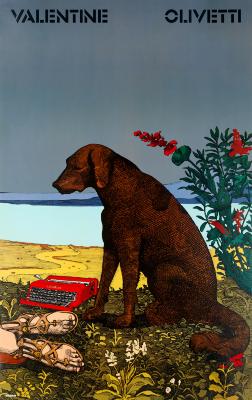 Posters depicts: Dog overlooking dead owner's feet with red typewriter just behind.