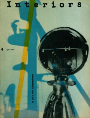 Serial Publications depicts: A showroom seen through a glass ball, a blue shadow is behind the glass ball, and a translucent yellow line is over the shadow 
