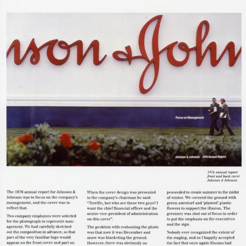 Annual Reports and Corporate Communications depicts: Two men in suits walking through a abstract scenic landscape 