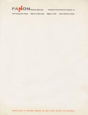 Letterheads/Stationery, Logos and identities depicts: "Fanon" logo on the top of a page, the "N" is in orange and has an arrow sticking out from either end 