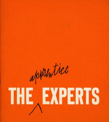 Booklet/Brochure depicts: "The Experts" is typed on an orange piece of paper, "apprentice" has been added in between the two words in messy handwriting 