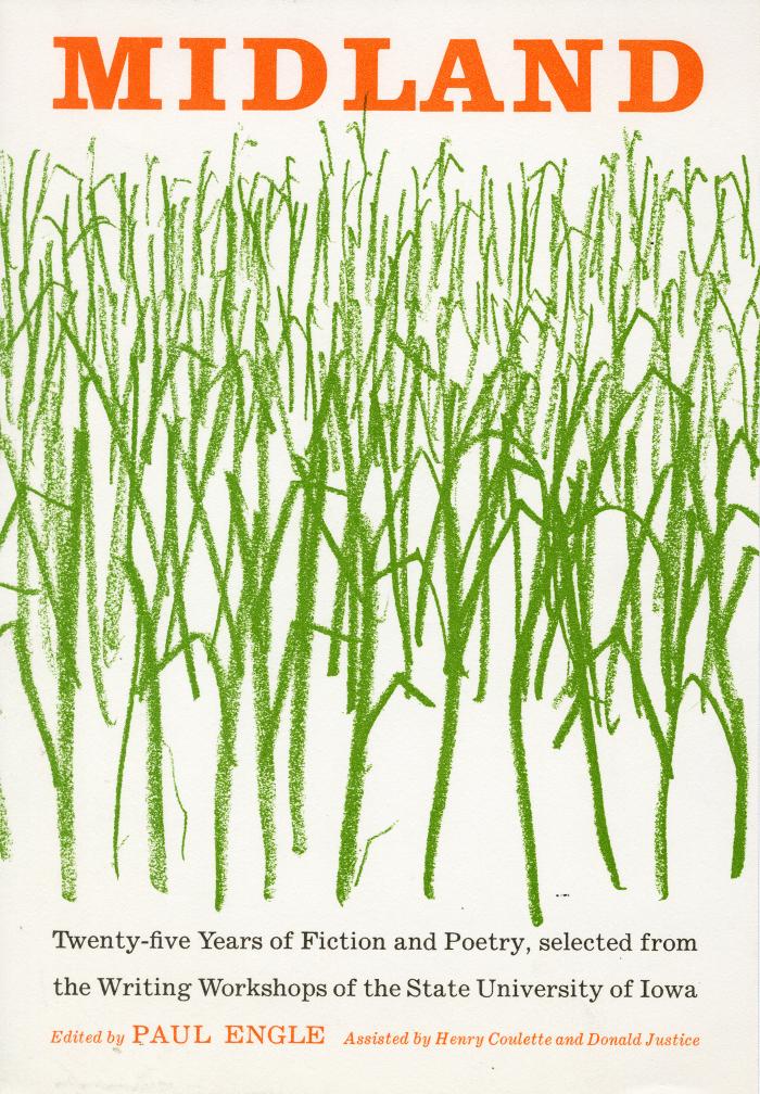 Book Covers depicts: Grass drawn in a green crayon, "Midland" is typed in orange above the grass