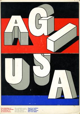 Posters depicts: AGI USA spelled out in large three-dimensional letters that are placed haphazardly