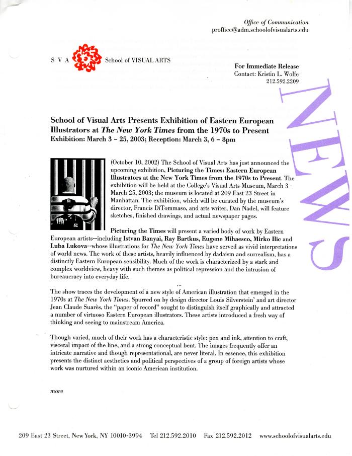 Press Releases depicts: Typed press release, page 1 of 2