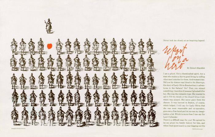 Serial Publications depicts: Rows of drawings of armored men on horses 