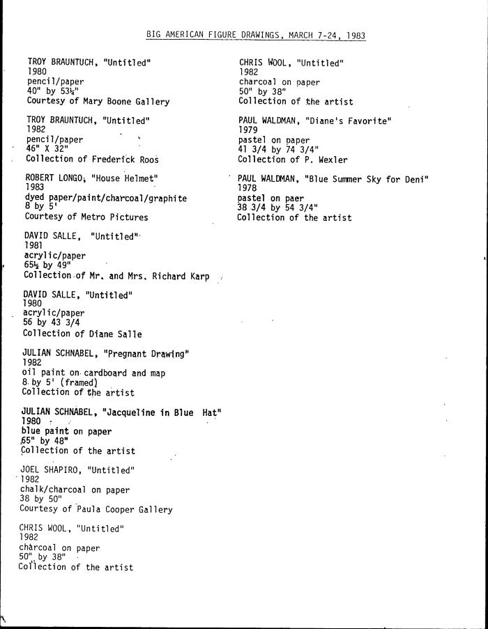 Checklists depicts: List of artworks in show with their media and dimensions