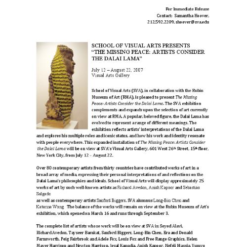 Press Releases depicts: typewritten description of exhibition