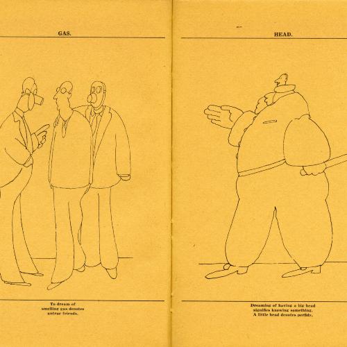 Serial Publications depicts: Cartoon drawings of three men, two in gas masks, and another drawing of man with a tiny head.