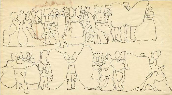 Original Art, Posters depicts: Fanciful figures, some with wings, drawn in black outlines