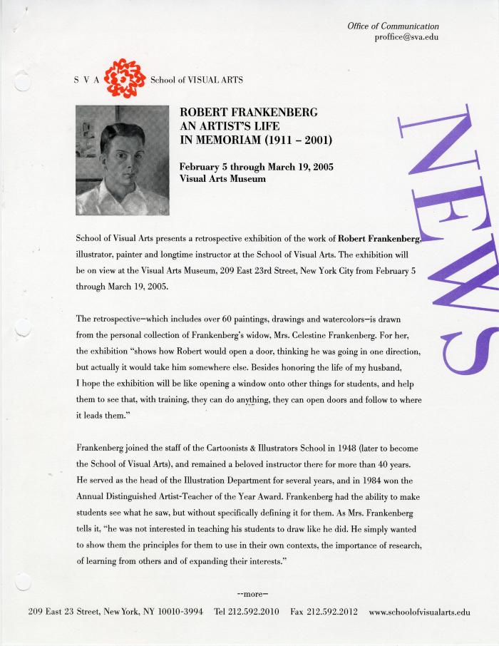 Press Releases depicts: typewritten description of exhibition