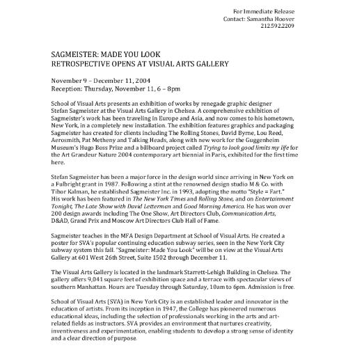 Press Releases depicts: typewritten description of exhibition