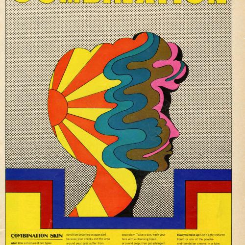 Serial Publications depicts: Girl's outlined psychedelic profile with sun's rays and colorful oil swirls.