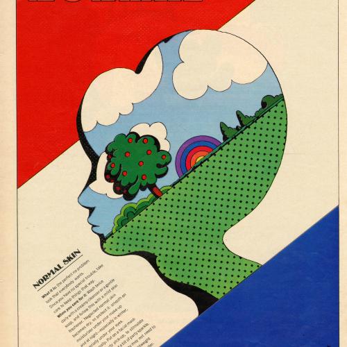 Serial Publications depicts: Girl's outlined profile with a tree, clouds, sky and rainbown within the profile.