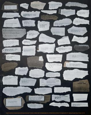 Posters depicts: Various address labels roughly torn from envelopes, each addressed to a different misspelling of Brownjohn, Chermayeff & Geismar