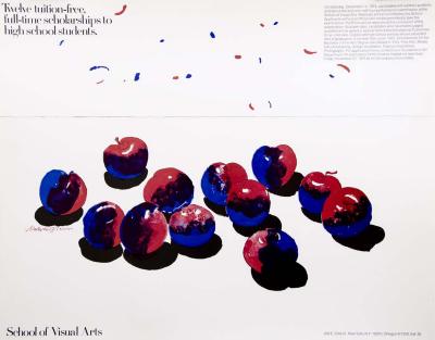 Posters depicts: Twelve purple and blue plums on a white background