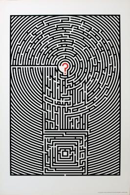 Posters depicts: A maze in the shape of a question mark