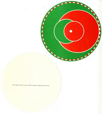 Cards depicts: Four circles of descending size within one another in alternating colors of red and green.
