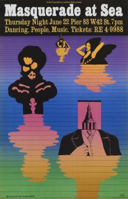 Posters depicts: Four figures emerging from a body of water: a man with the Empire State Building in place of his head, a woman wearing a muff and a fur hat, a woman holding her hair, and a man in a suit. 