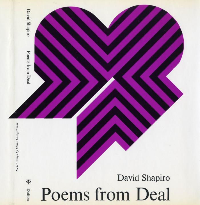 Book Covers depicts: Abstracted heart shape with a purple and black chevron pattern