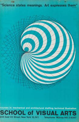 Posters depicts: Black and white schematic against a blue background, showing a spiral shape.