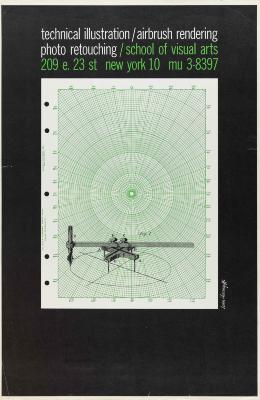 Posters depicts: A technical illustration of an ellipse compass against a sheet of green co-ordinate graph paper.