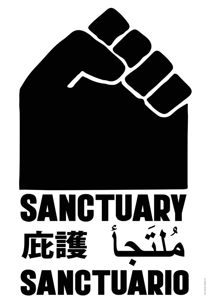 Posters depicts: A minimalist illustration of a power fist in the shape of a house