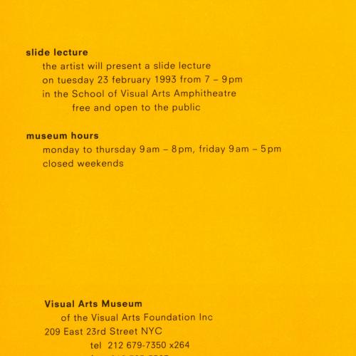 Prints depicts: Back of announcement information about lecture and museum hours