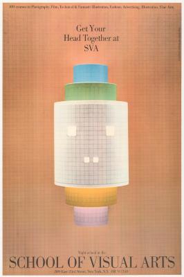Posters depicts: Pastel cylinders made of graph paper and stacked on top of each other, against a background of graph paper.