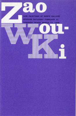 Announcements and invitations, Booklet/Brochure, Bulletins and catalogs depicts: Zao Wou-Ki in a bold white font on a purple background, the "W" and "K" have purple lines going through them 