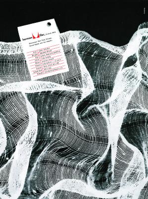 Advertisements, Digital Files depicts: rippling transparent fabric with tag
