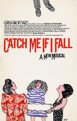 Posters depicts: three women holding a trampoline while watching a man fall from above