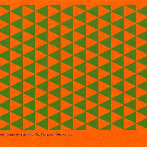 Booklet/Brochure depicts: Landscape with orange and green equilateral triangle pattern and text on the bottom left.