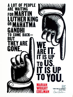 Posters depicts: One hand with a finger pointing up and another hand with a finger pointing down, surrounded by the poster title type