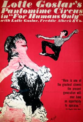 Posters depicts: female circus performer in a frilly costume, male performer flying through the air behind her